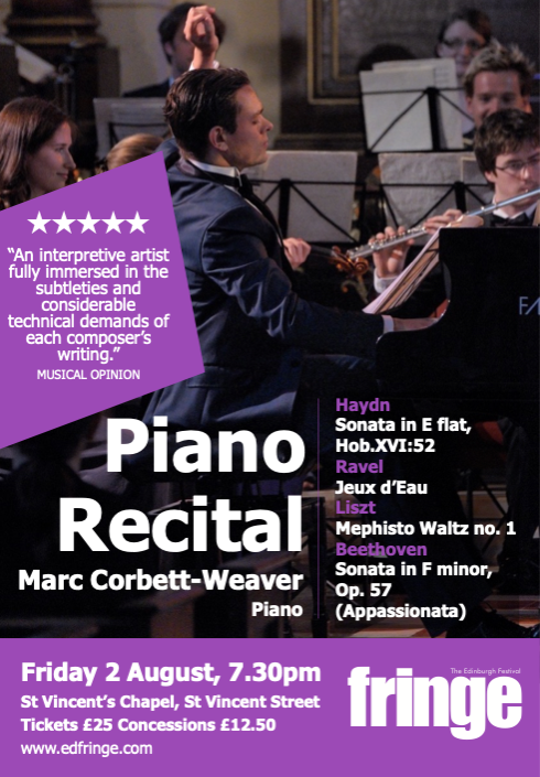 Fringe: Marc Corbett-Weaver's rehearsal &  Annual Piano Recital at 7.30pm